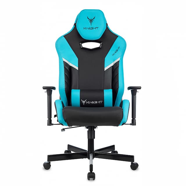 Кресло игровое Knight Thunder 5X черный/голубой эко.кожа крестов. металл